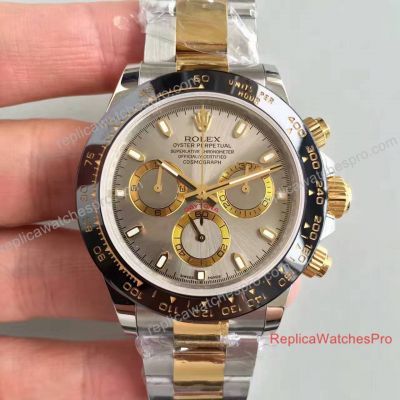 High Quality Swiss Replica Rolex Daytona Watch Ceramic Bezel 2-Tone Grey Dial